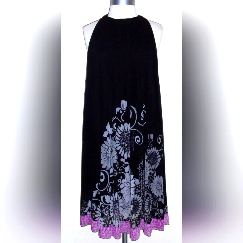 Black Floral Trapeze Cocktail Dress by Dressbarn Size 8 - Picture 4 of 5